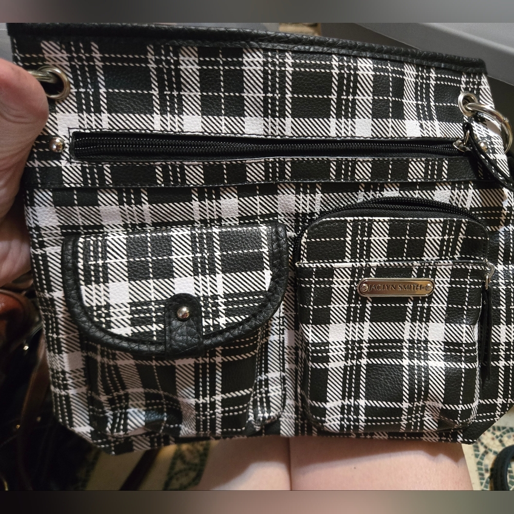 Jaclyn Smith Black and White Plaid Crossbody Bag